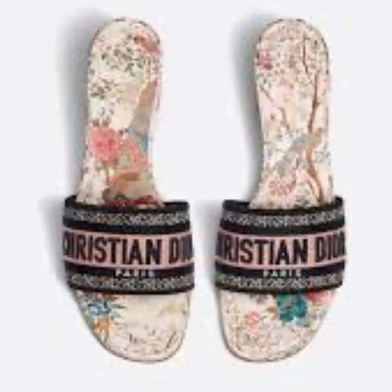 Side view of Dior Women Dway Slide White Multicolor D-Constellation Embroidered Cotton