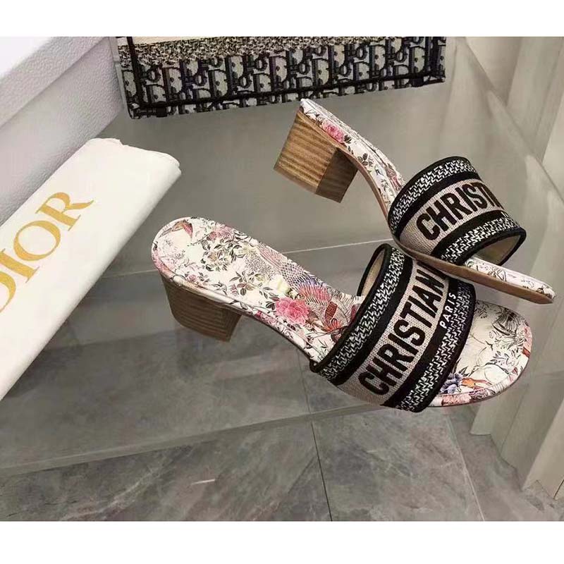 Top view showing slip-on design of Dior Women Dway Slide embroidered cotton