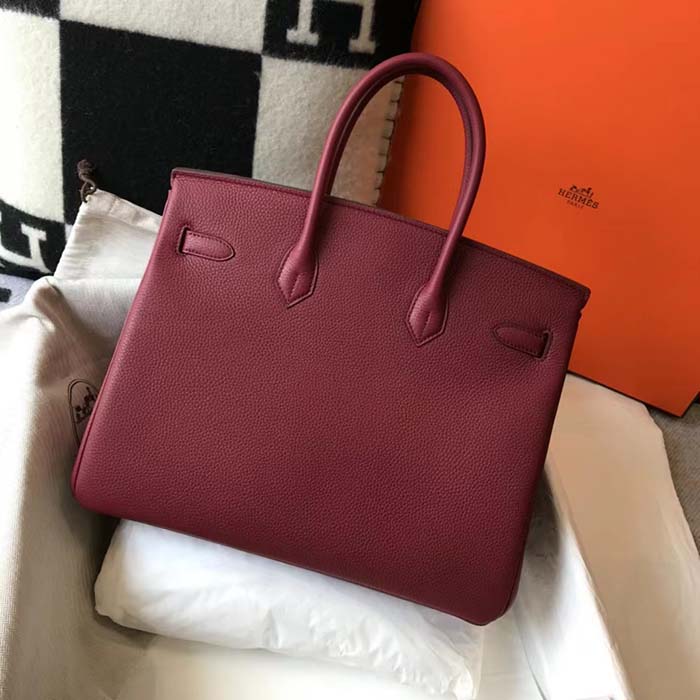 Side angle showing silhouette of Hermes Birkin 30 Bag Maroon