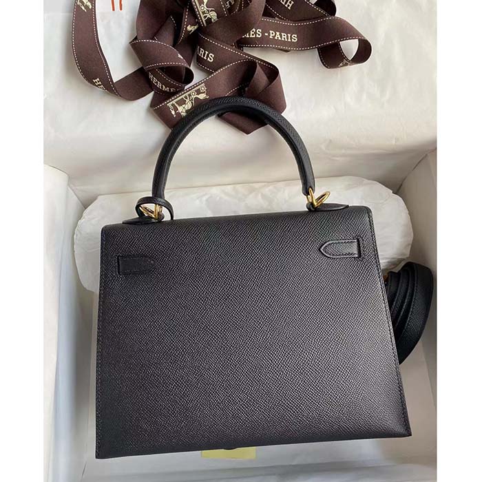 Side profile highlighting structured silhouette of Hermes Women Kelly Sellier 32 Bag