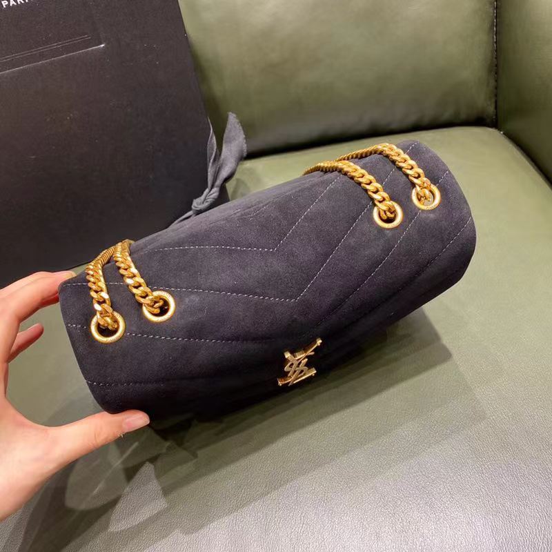 Saint Laurent YSL Women Loulou Toy Strap Bag Matelassé Y Quilted Suede Smooth Leather Black - image 4
