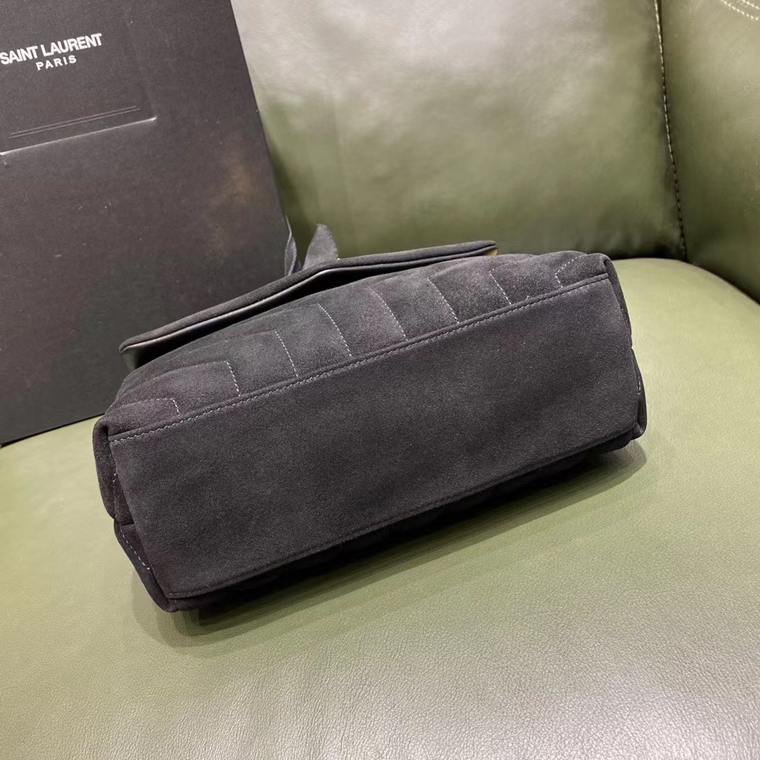 Saint Laurent YSL Women Loulou Toy Strap Bag Matelassé Y Quilted Suede Smooth Leather Black - image 5