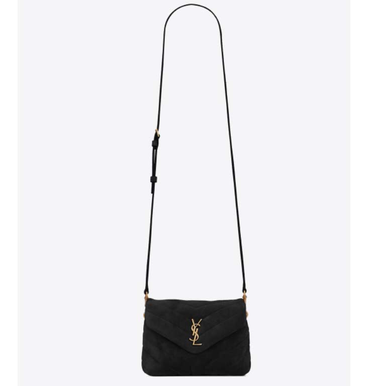 Front view of Saint Laurent YSL Women Loulou Toy Strap Bag in black