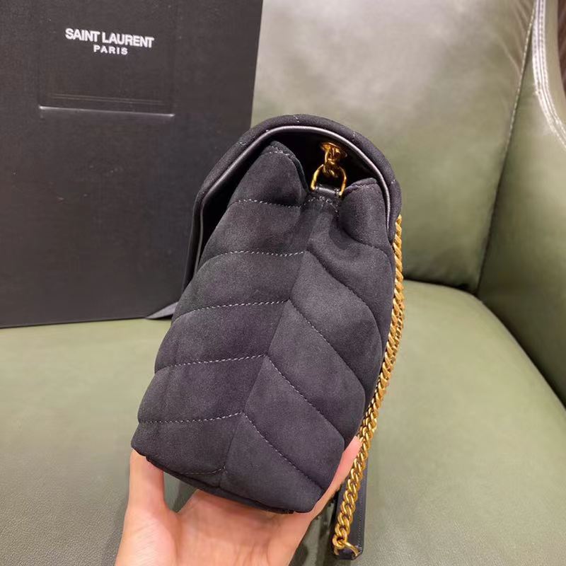 Saint Laurent YSL Women Loulou Toy Strap Bag Matelassé Y Quilted Suede Smooth Leather Black - image 7