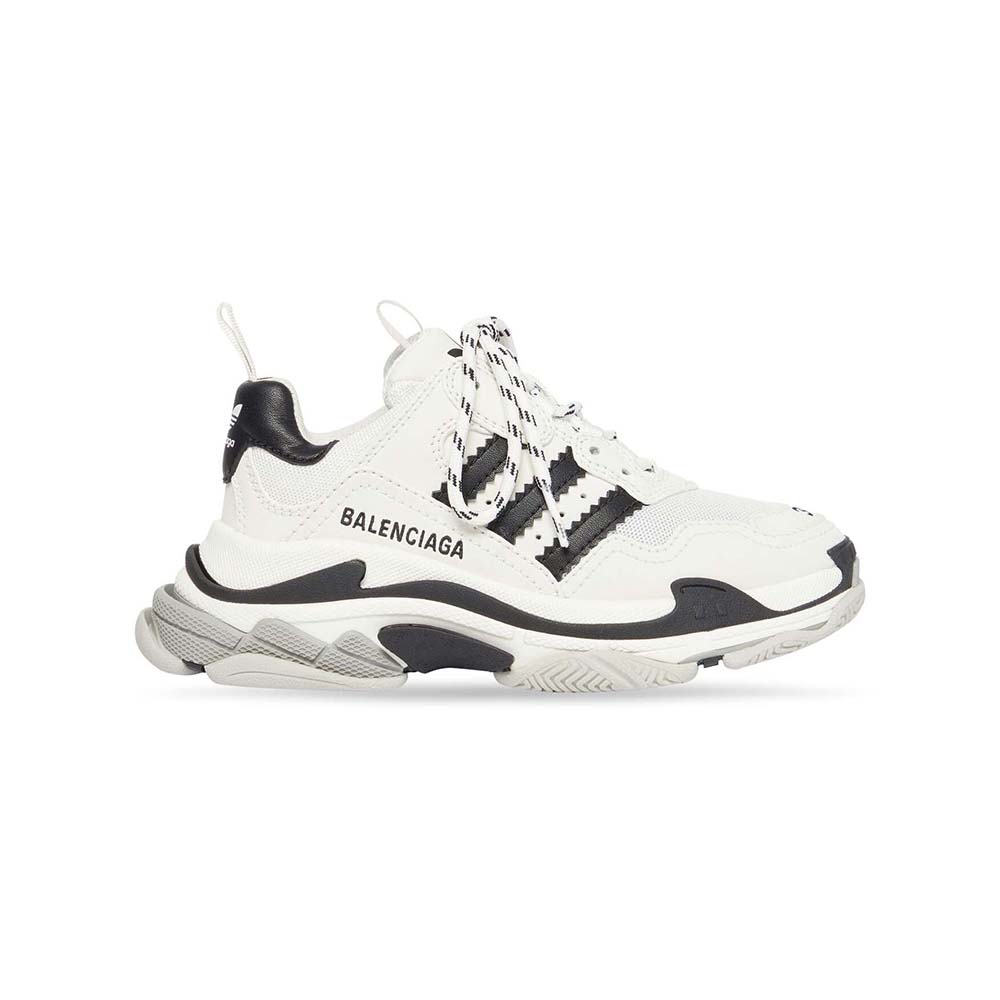 Side angle of Balenciaga Unisex Balenciaga Adidas Triple S Sneaker in White