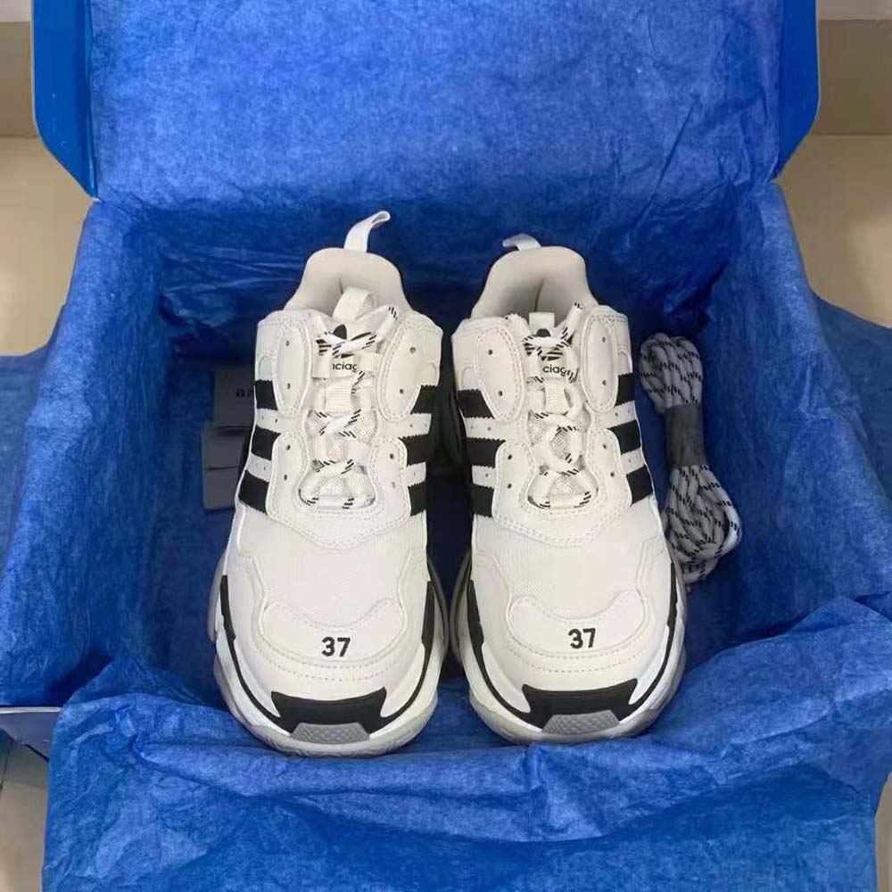 Top view showing white mesh and leather on Balenciaga Unisex Balenciaga Adidas Triple S Sneaker