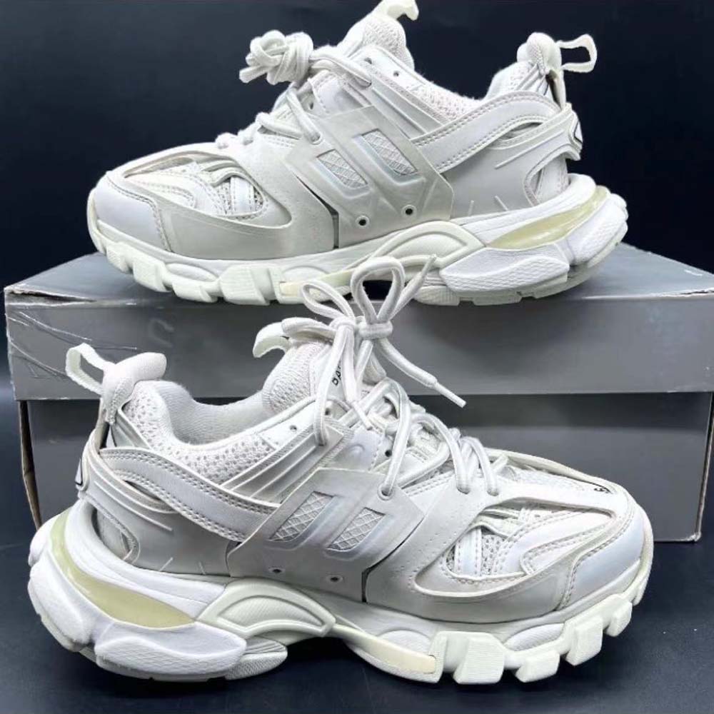 Top view showing chunky sole of Balenciaga Unisex Track Sneaker in white