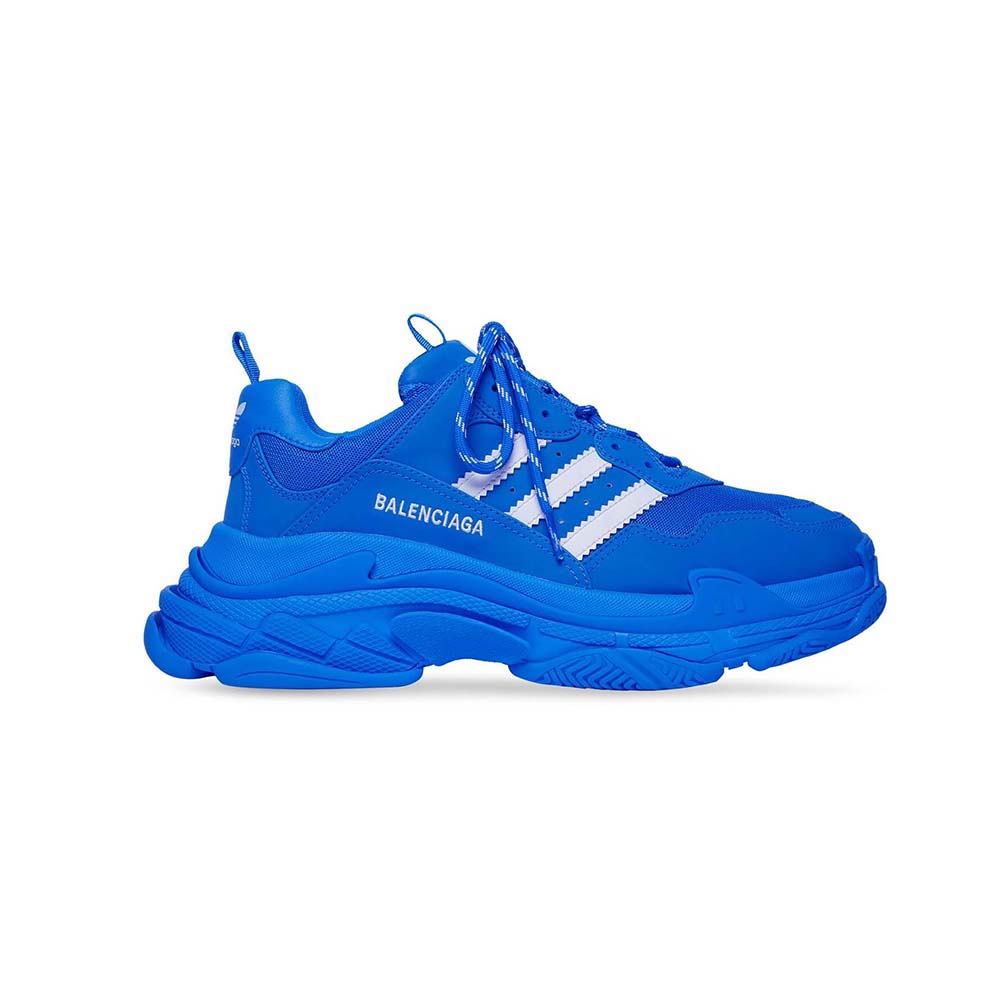 Side view of Balenciaga Women Balenciaga Adidas Triple S Sneaker in Blue and White