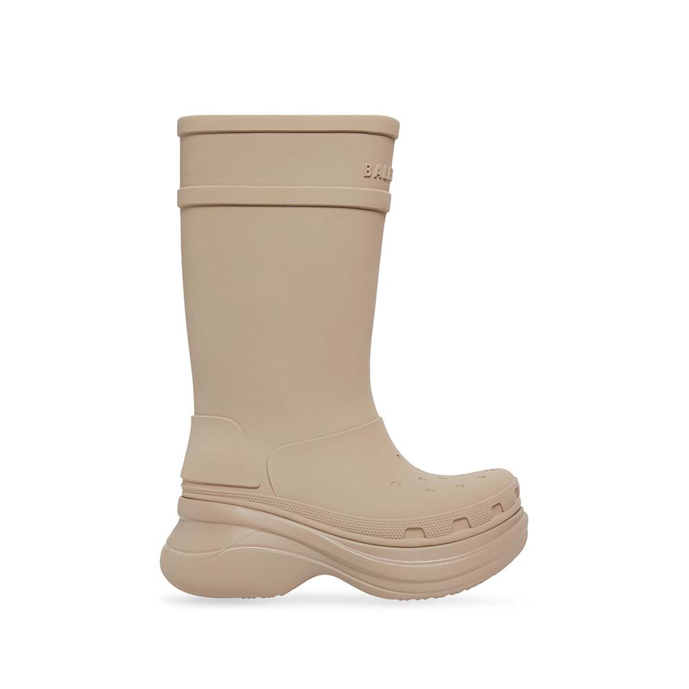 Side profile of Balenciaga Women Crocs™ Boot in beige rubber