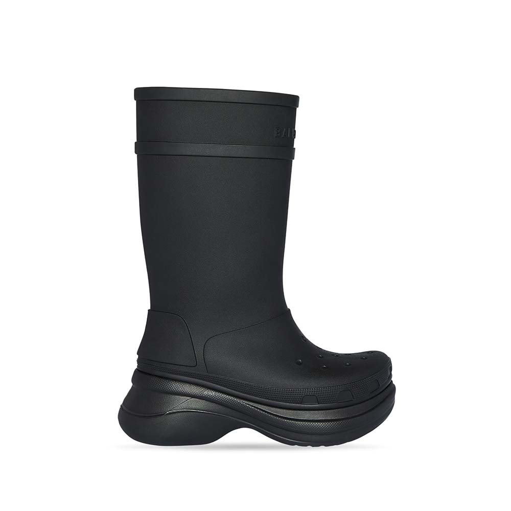 Side view of Balenciaga Women Crocs™ Boot in Black Rubber