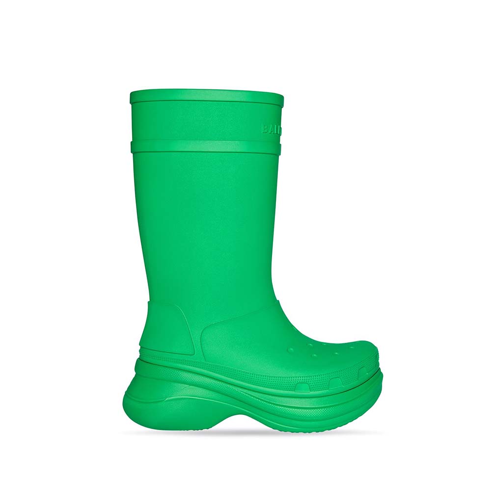 Side view of Balenciaga Women Crocs™ Boot in Green Rubber