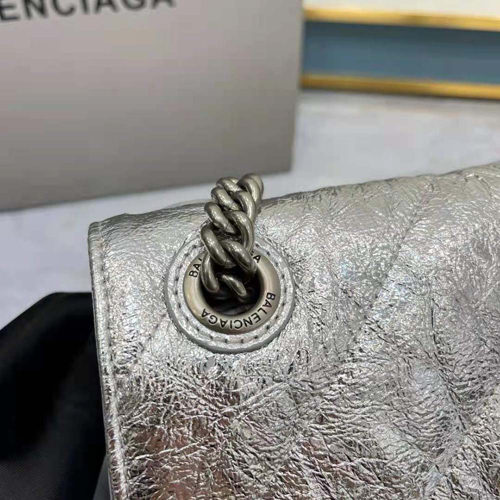 Balenciaga Women Crush Small Chain Bag Metallized Quilted in Silver - image 10