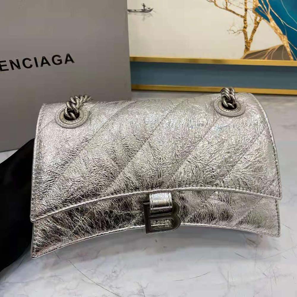 Balenciaga Women Crush Small Chain Bag Metallized Quilted in Silver - image 4