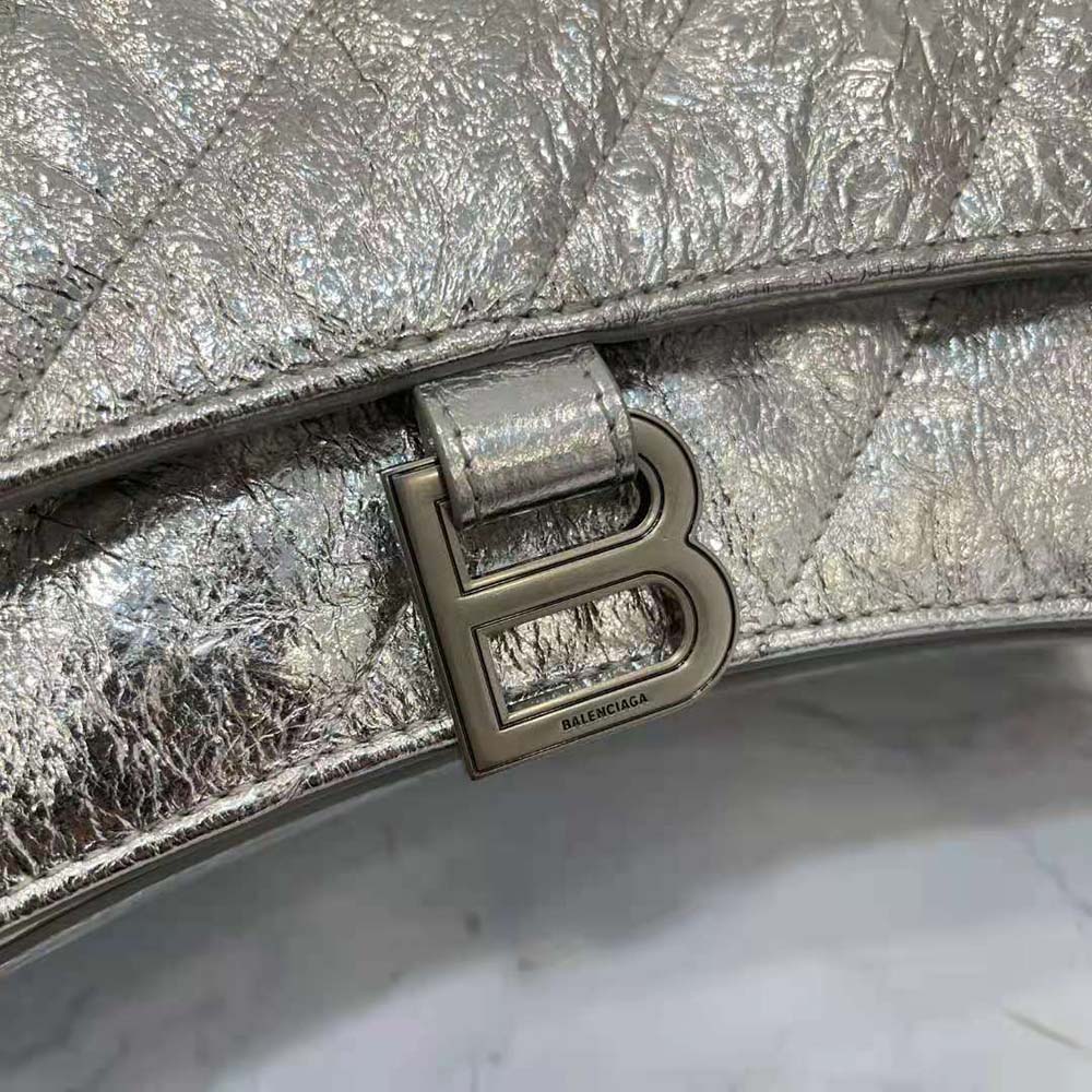 Balenciaga Women Crush Small Chain Bag Metallized Quilted in Silver - image 9