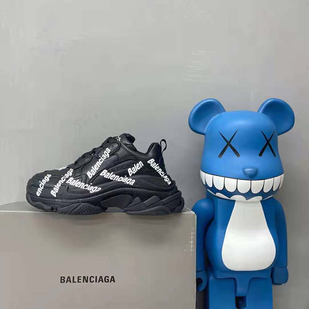 Balenciaga Women Triple S Logotype Sneaker in Black and White Technical Material - image 7
