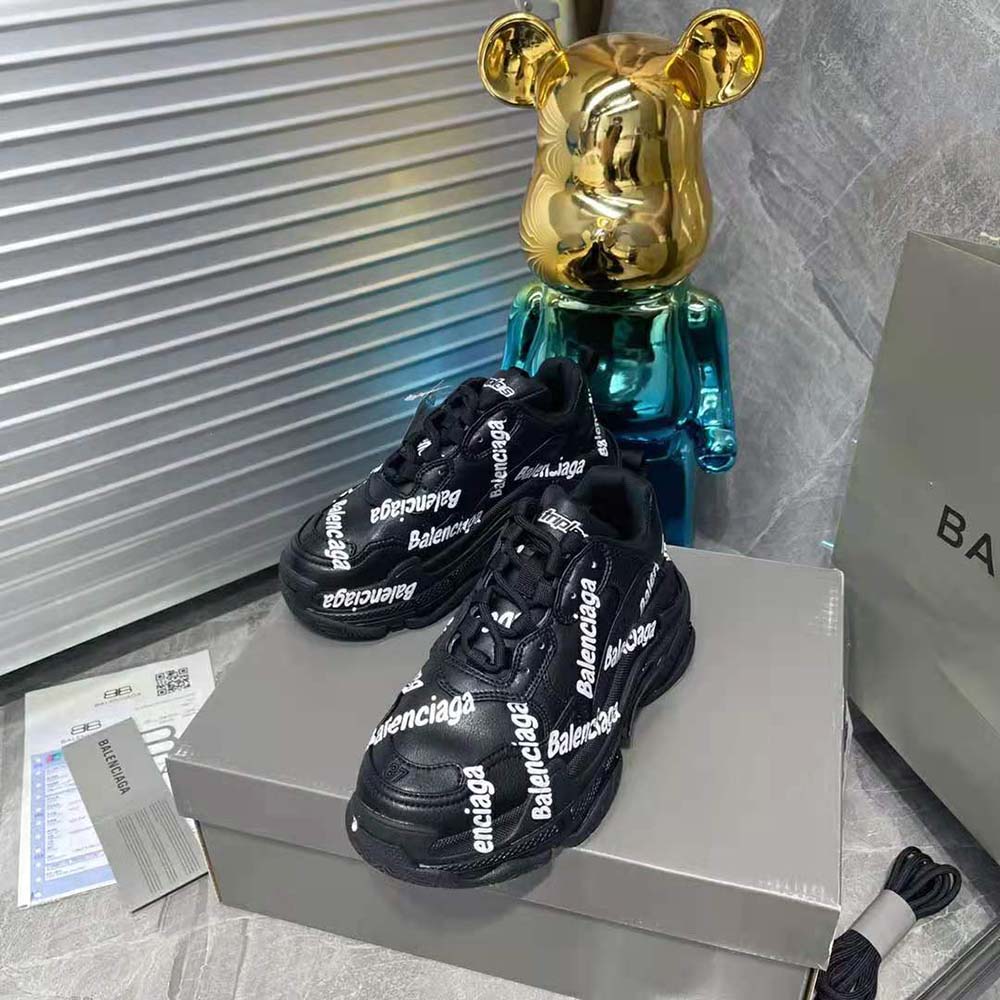 Balenciaga Women Triple S Logotype Sneaker in Black and White Technical Material - image 4