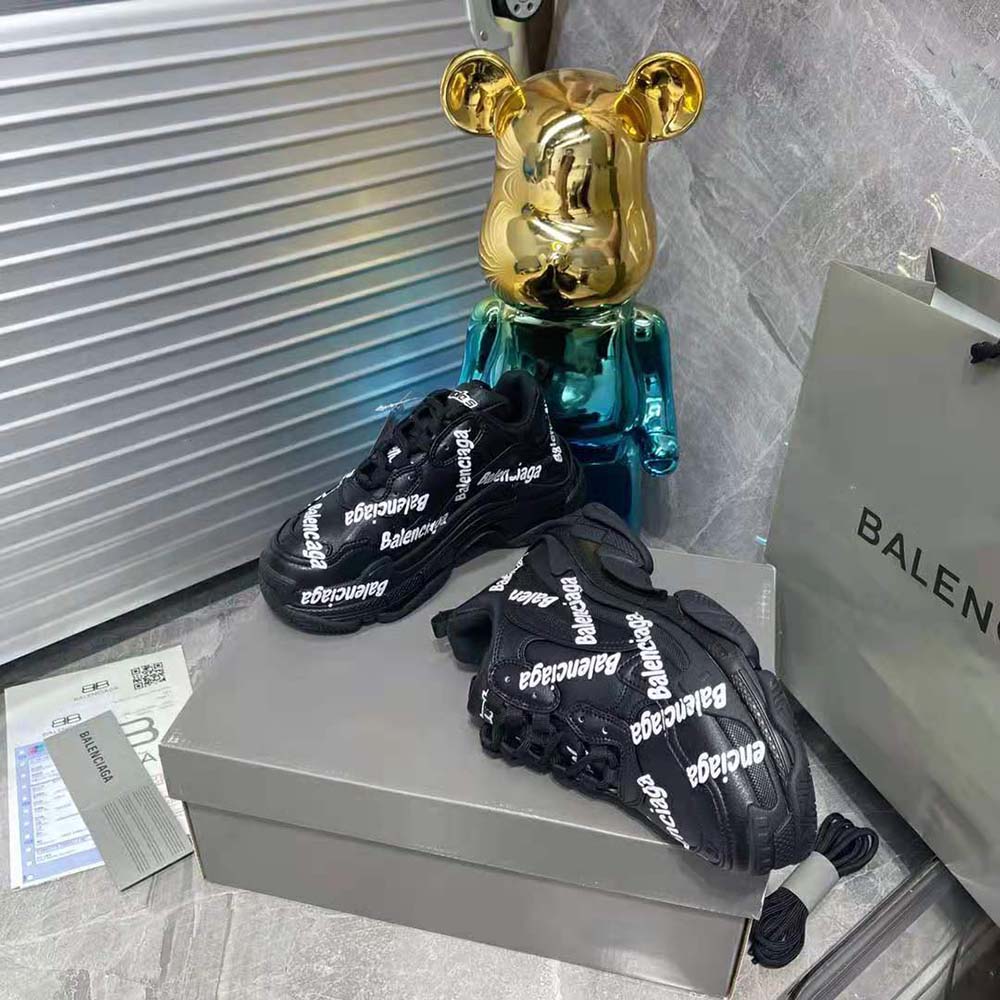 Balenciaga Women Triple S Logotype Sneaker in Black and White Technical Material - image 6