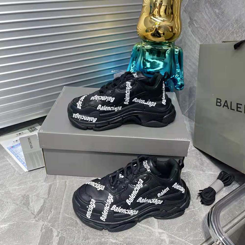 Balenciaga Women Triple S Logotype Sneaker in Black and White Technical Material - image 5
