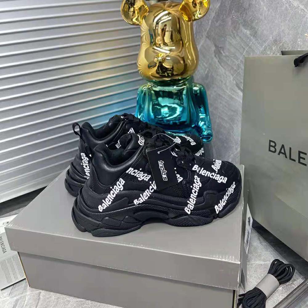 Overhead view showing layered sole and lace-up closure of Balenciaga sneaker