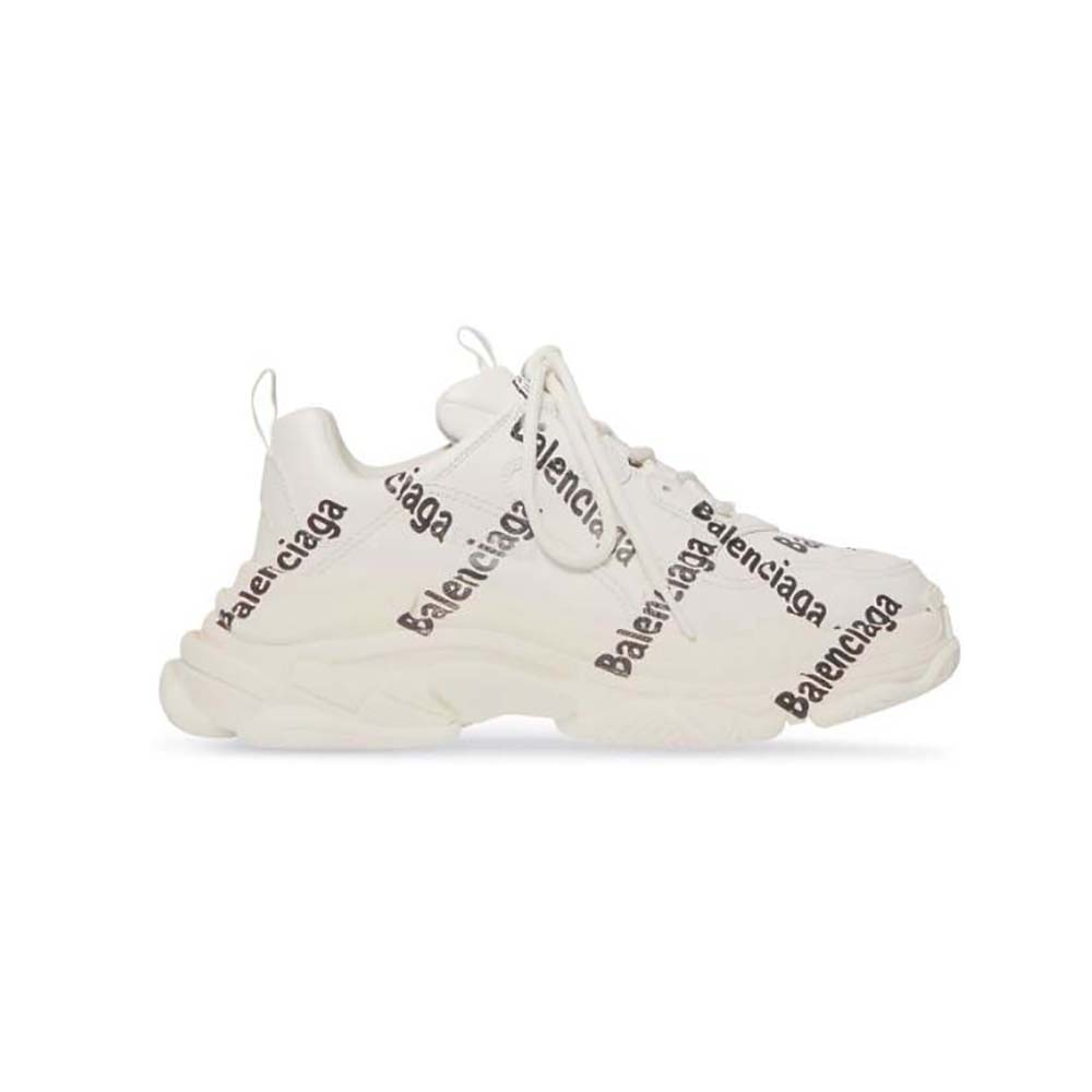 Side profile of Balenciaga Women Triple S Logotype Sneaker white black