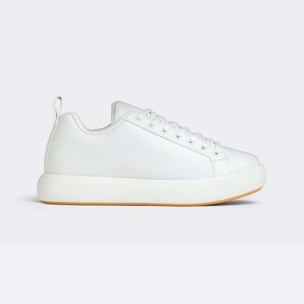 Side profile of Bottega Veneta Unisex Pillow Sneaker padded leather lace-up beige