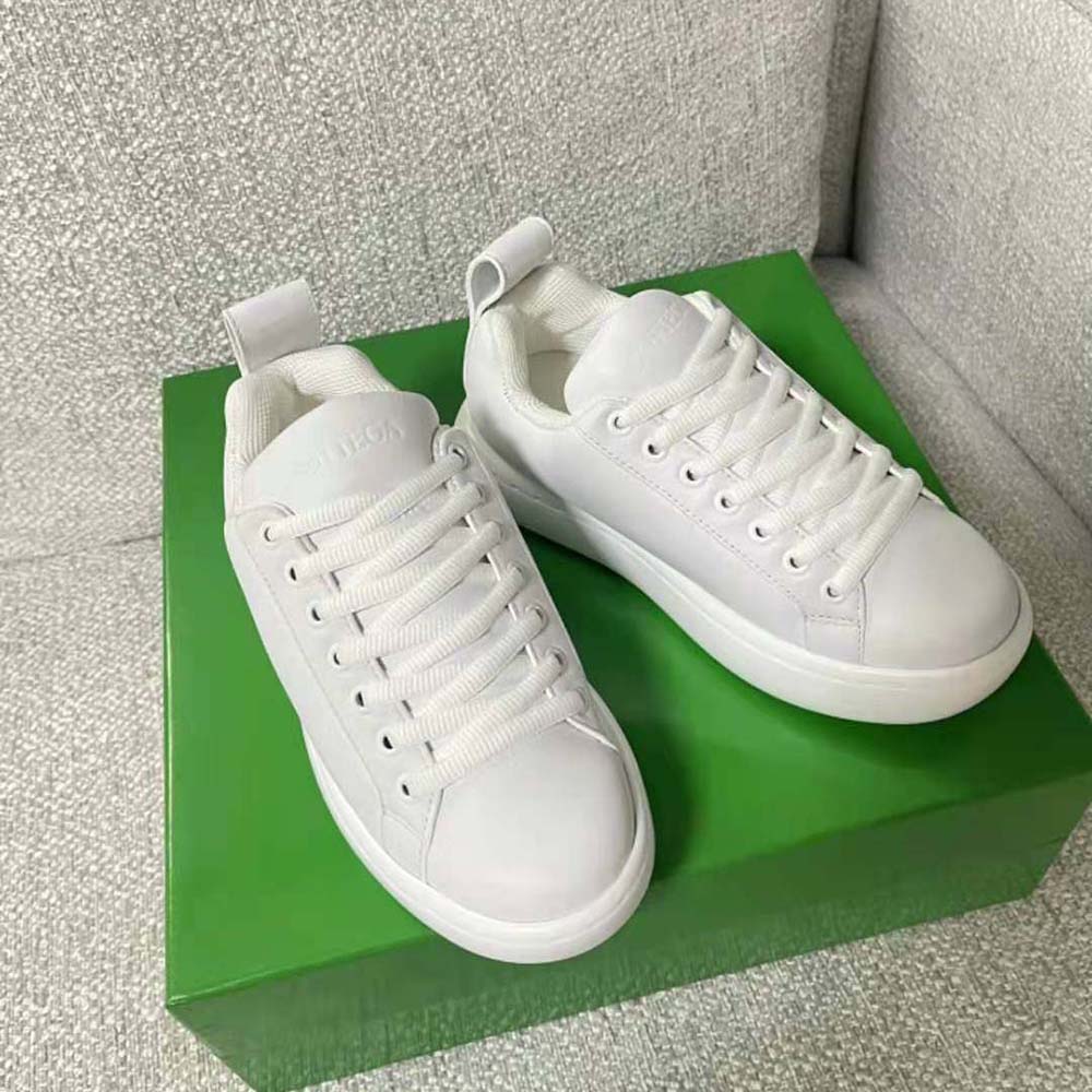 Close-up of padded leather and lace-up detail on Bottega Veneta Unisex Pillow Sneaker