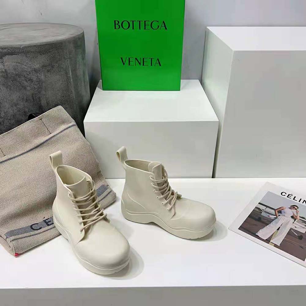 Close-up of woven leather detail on Bottega Veneta ankle boot