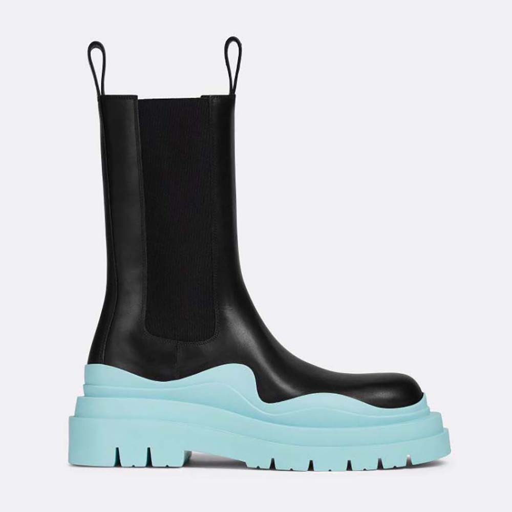 Bottega Veneta Unisex Tire Chelsea Boot in Calfskin Leather-Blue