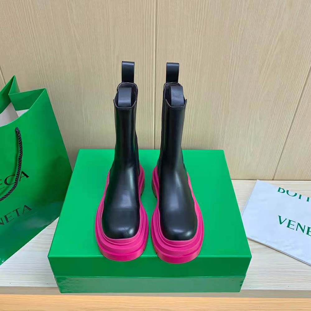 Close-up on chunky rubber sole of Bottega Veneta Tire Chelsea boot