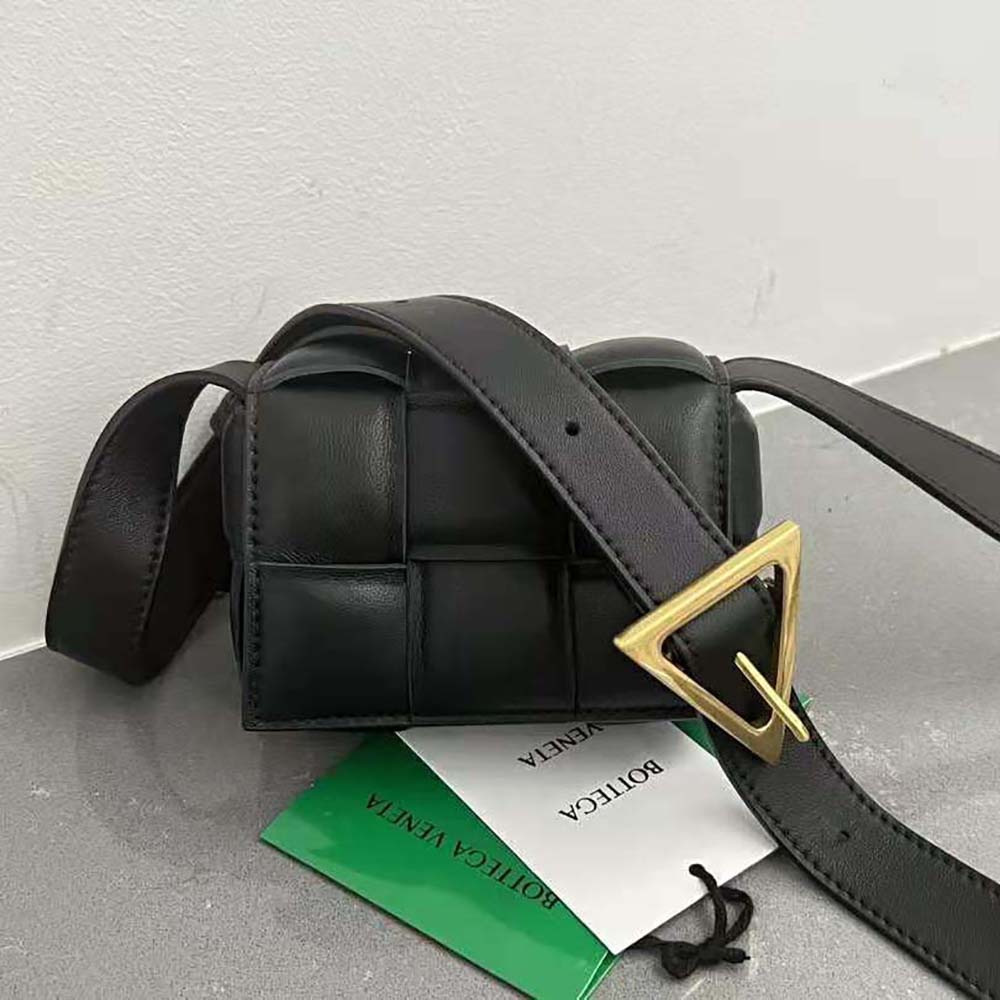 Close-up of signature Intreccio woven leather detail on Bottega Veneta mini bag