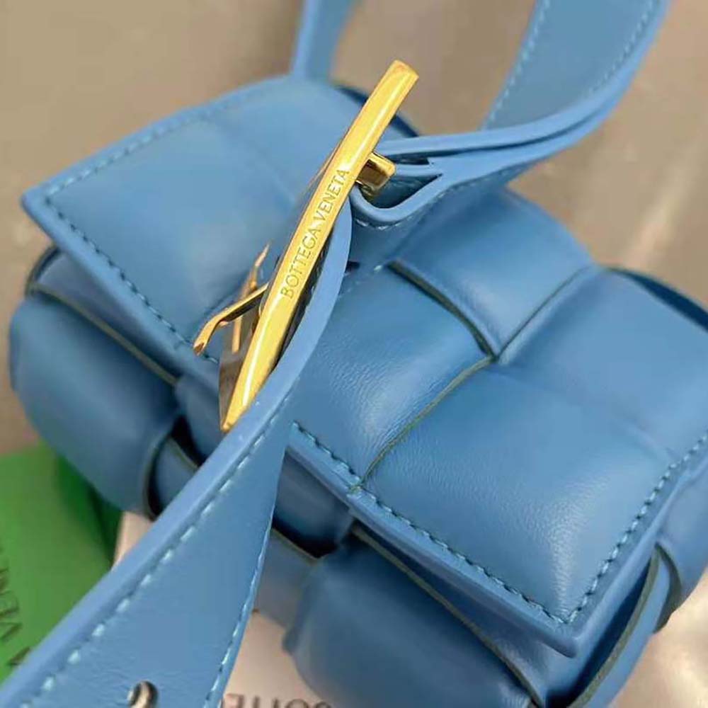 Bottega Veneta Women Candy Padded Cassette Mini Padded Intreccio Leather Cross-Body Bag-Blue - image 9