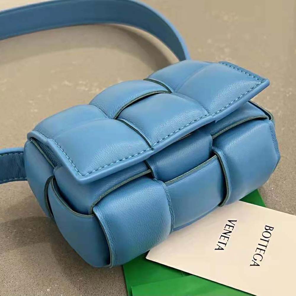 Bottega Veneta Women Candy Padded Cassette Mini Padded Intreccio Leather Cross-Body Bag-Blue - image 4