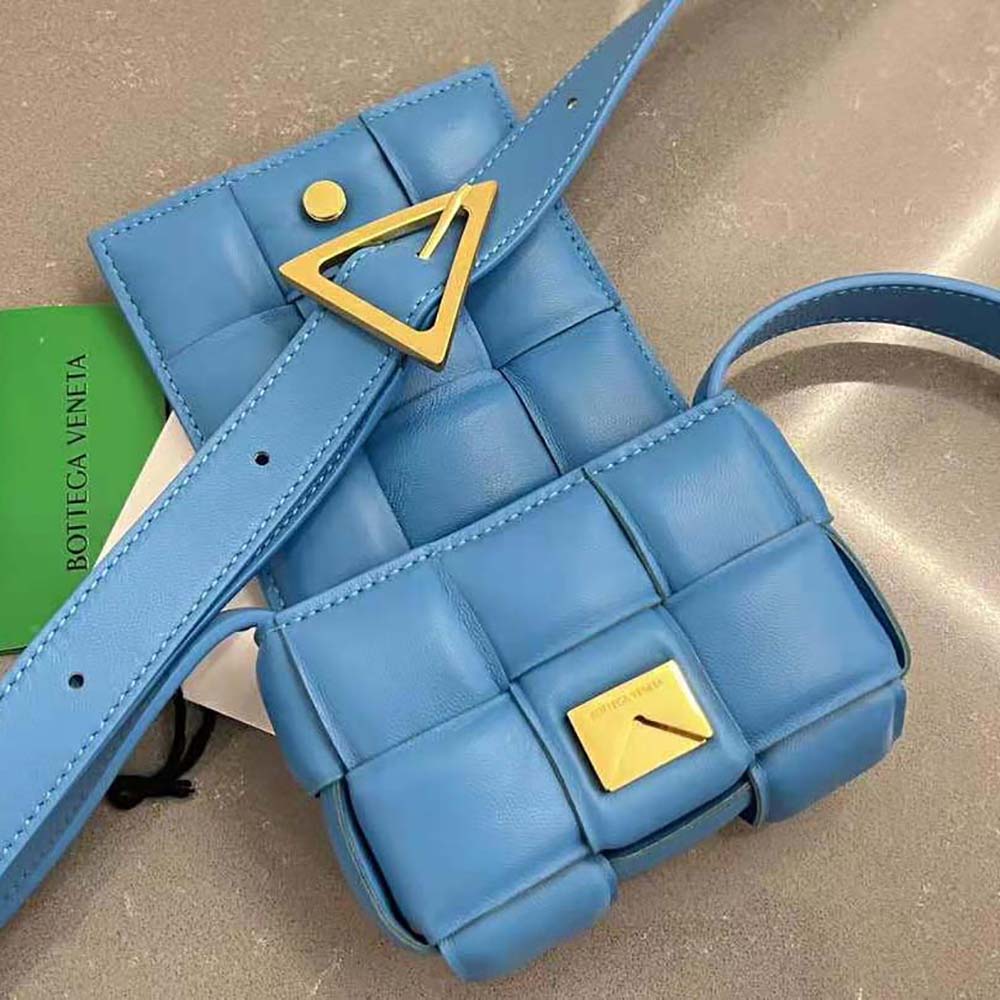 Bottega Veneta Women Candy Padded Cassette Mini Padded Intreccio Leather Cross-Body Bag-Blue - image 6