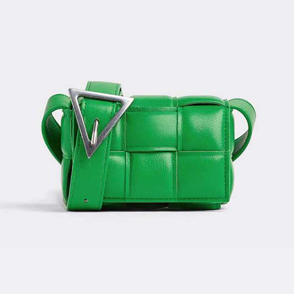 Front view of Bottega Veneta Candy Padded Cassette Mini bag in green leather