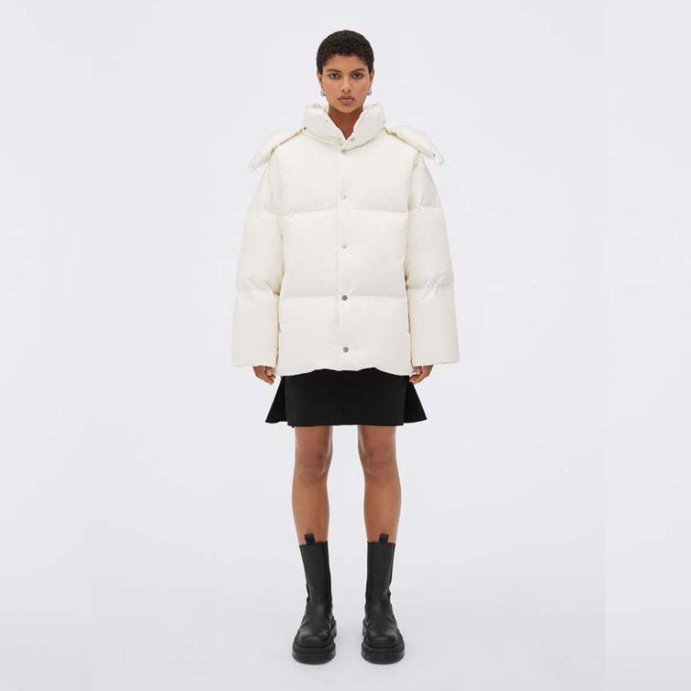 Front view of Bottega Veneta Women Frosted Poplin Puffer Jacket-White