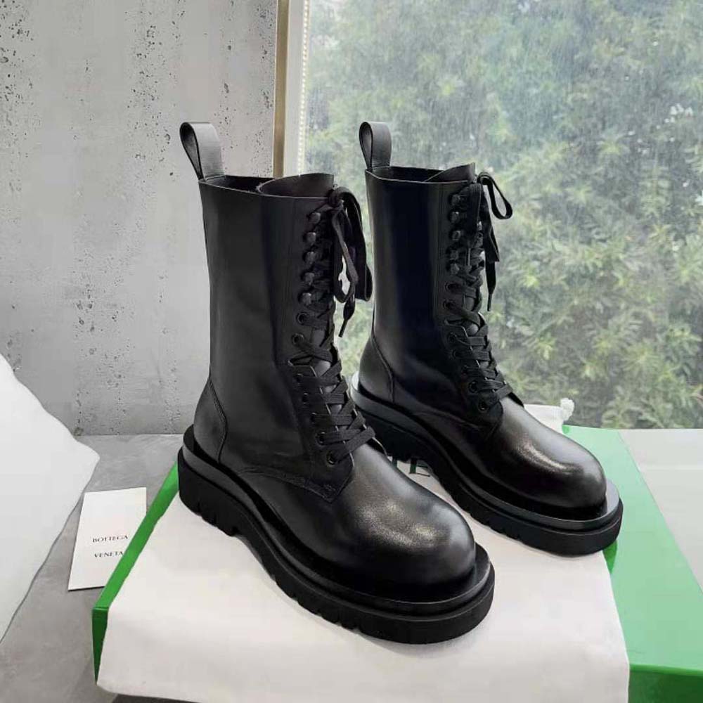 Bottega Veneta Unisex Lug Lace-Up Boot in Calfskin Leather-Black - image 4