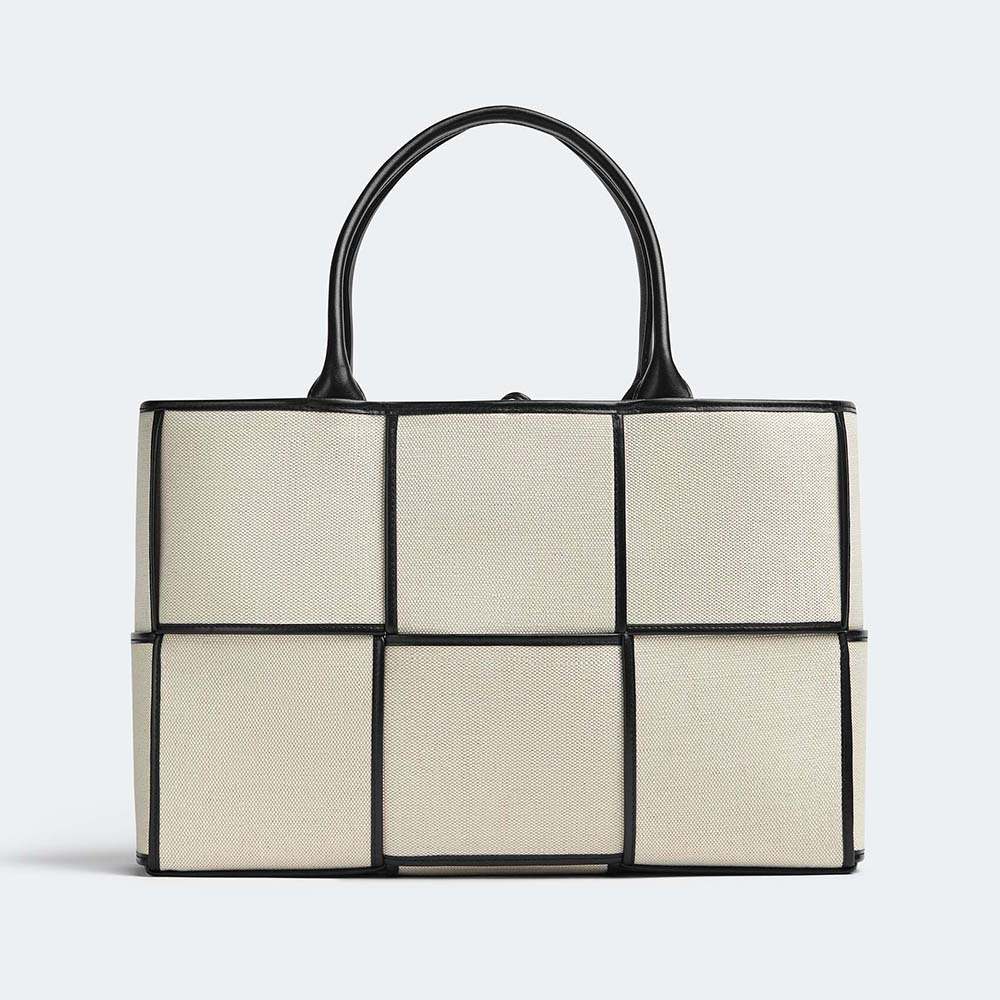 Front view of Bottega Veneta Women Medium Arco Tote Bag-Black showing woven leather