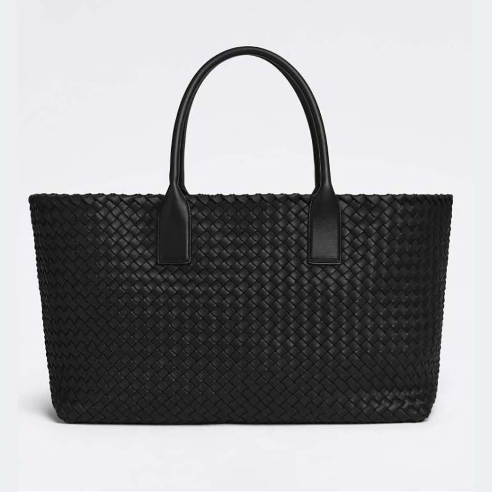 Front view of Bottega Veneta Women Medium Cabat Leather Tote Bag-Black