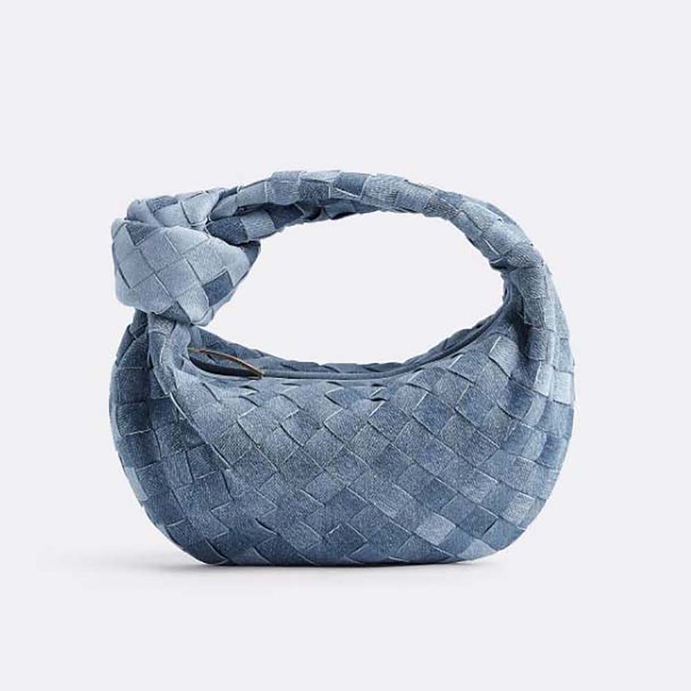 Front view of Bottega Veneta Women Mini Jodie Intrecciato Denim Effect Leather Top Handle Bag