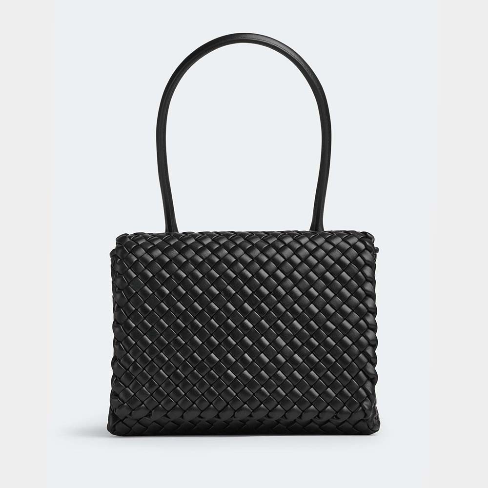 Front view of Bottega Veneta Women Patti Top Handle Bag in Lambskin-Black