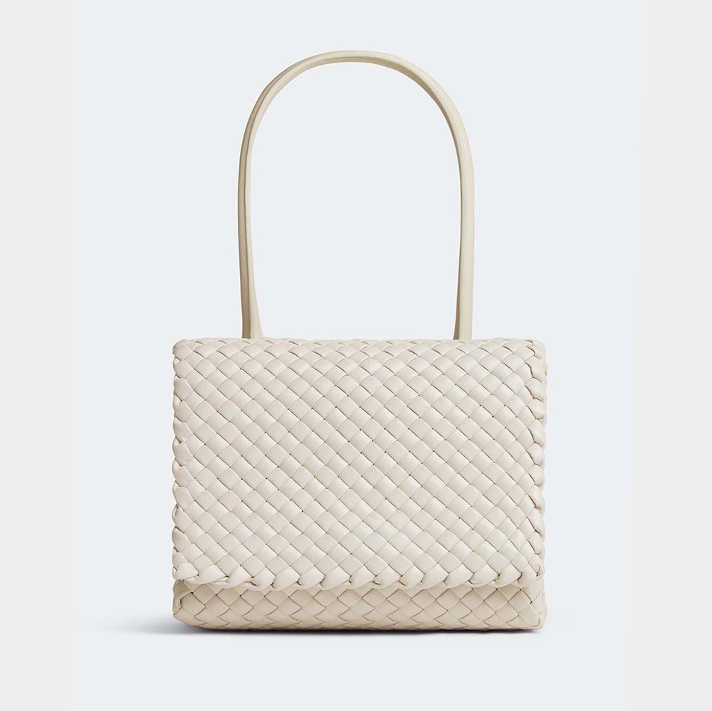 Front view of Bottega Veneta Women Patti Top Handle Bag in Lambskin-White