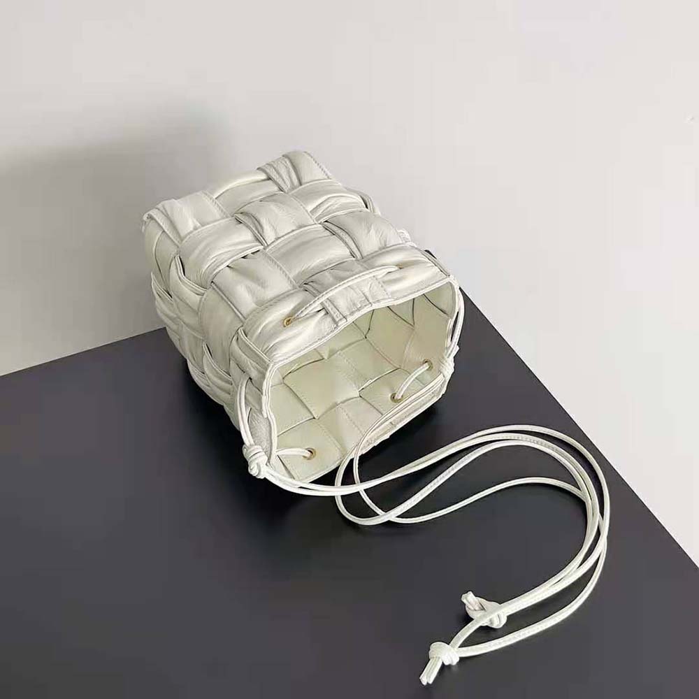 Bottega Veneta Women Small Cassette Bucket Bag in Lambskin Leather-White - image 4