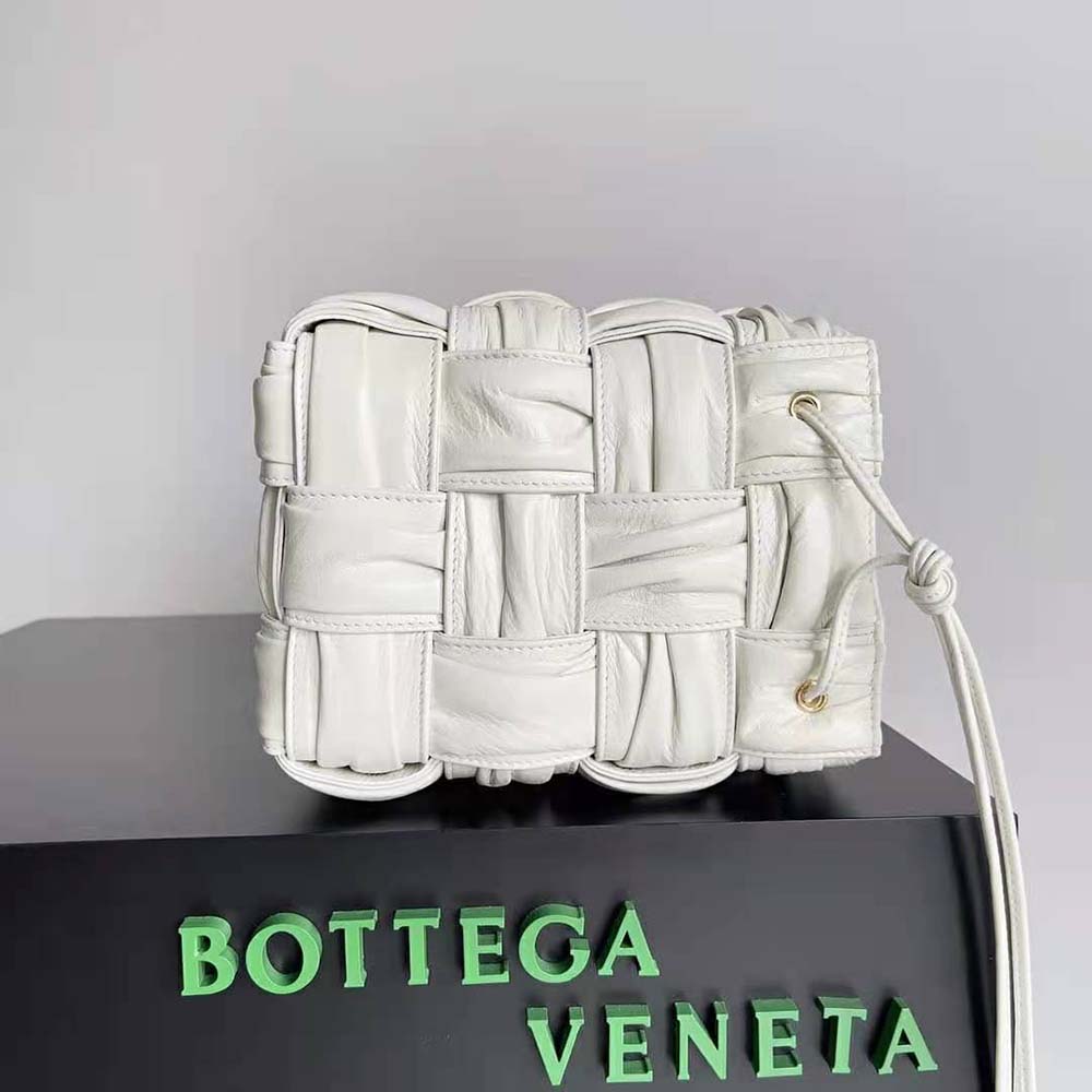Bottega Veneta Women Small Cassette Bucket Bag in Lambskin Leather-White - image 5