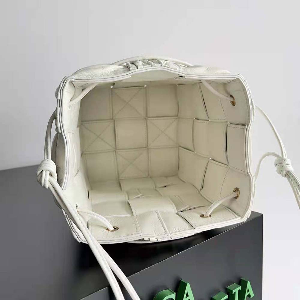 Bottega Veneta Women Small Cassette Bucket Bag in Lambskin Leather-White - image 6