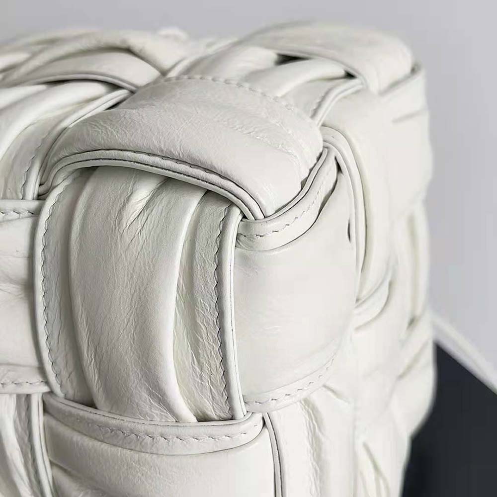 Bottega Veneta Women Small Cassette Bucket Bag in Lambskin Leather-White - image 8