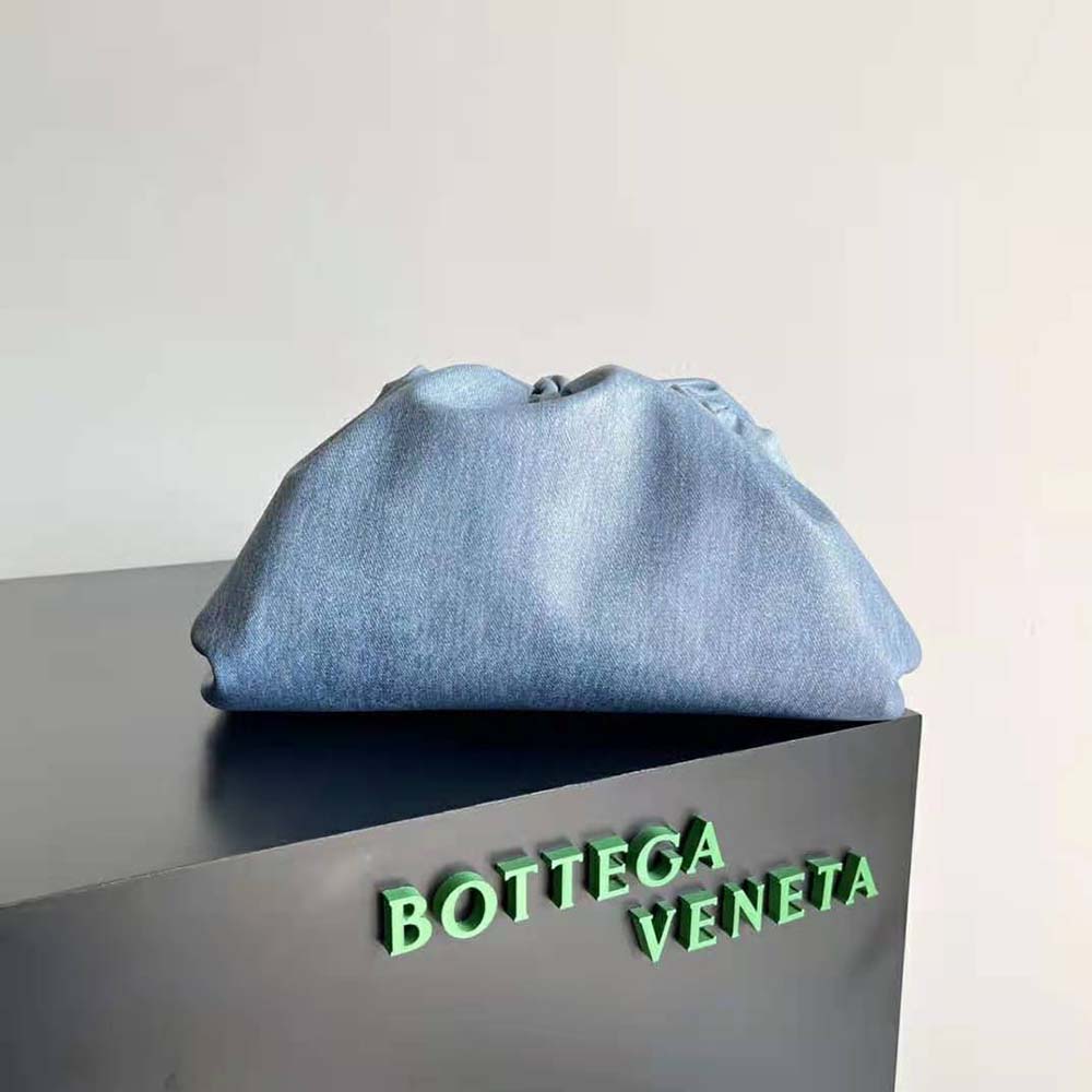Close-up showing intrecciato woven detail on Bottega Veneta Teen Pouch leather clutch