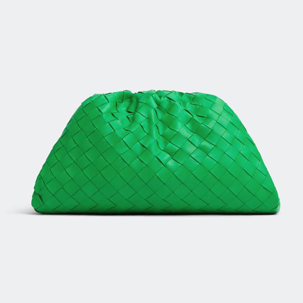 Front view of Bottega Veneta Women Teen Pouch Teen Intrecciato Leather Clutch in green