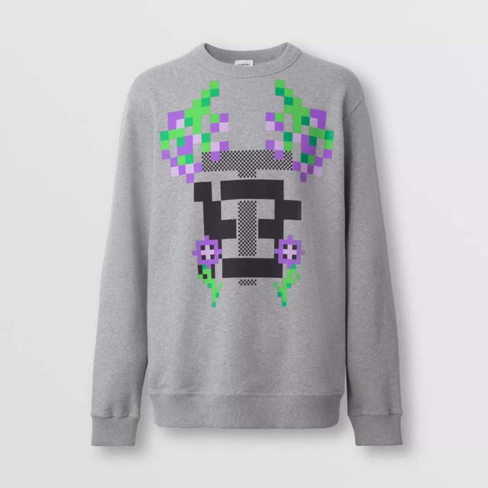 Front view of Burberry Women Monogram Motif Print Cotton Sweatshirt in silver