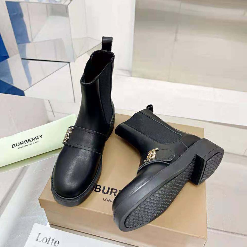 Burberry Women Monogram Motif Leather Chelsea Boots-Black - image 5