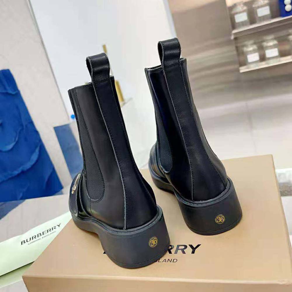 Burberry Women Monogram Motif Leather Chelsea Boots-Black - image 4